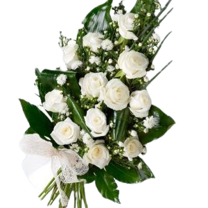 Ramo Comprido de 12 Rosas Brancas